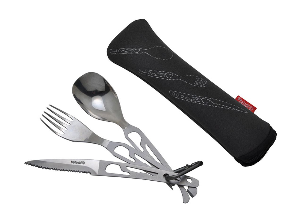 Couteau camping multifonction cuillère fourchette avec étui